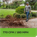 Greenworks 80V 770 CFM Cordless Leaf Blower, 4.0Ah Battery and Rapid Charger