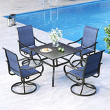 MFSTUDIO Patio Dining Set for 4 w/Metal Table & Swivel Chairs, Navy Blue