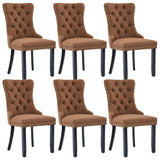 MOOLSUN Fabric Dining Chairs Set of 6, High Back Side Chairs, Modern Padded High-End Tufted Upholstered Chairs with Button-Tufted Back & Rear Pull Tabs, Solid Wood Legs F-Coffee(Solid Wood Legs)