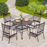 PHI VILLA 5-Piece Patio Dining Set, 37" Square Steel Table, Fixed Chairs
