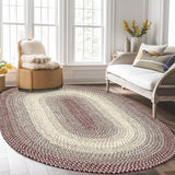 Super Area Rugs Large Braided Rugs 8X11 Farmhouse Kitchen Rug - Ridgewood Braided Rug for Living Room - Reversible - Indoor/Outdoor - Made in USA - Burgundy/Beige, 8' X 11' Oval