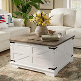 senlin Farmhouse Coffee Table, Heavy-Duty Coffee Table with Storage, Square Wood Center Table Set for Living Room with Pull Up Large Hidden Storage Compartment, Maple White