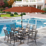 PHI VILLA 8 PCS Patio Dining Set w/ 13ft Patio Umbrella(Orange Red)