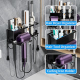 BOIVSHI Hair Dryer Holder Wall Mounted, Metal Hair Tools Organizer, Hair Dryer Holder for Blow Dryer, Curling Iron, Straightener, Bathroom Hair Accessories Tools Organizer, Black