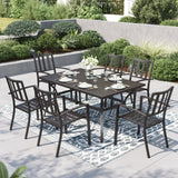 PHI VILLA 7 Pcs Outdoor Dining Set for 6, 60” Rectangular Metal Table