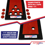 PutterBall Original Golf Putting Game Set – Backyard Putting Green Pong Style Golf Mat with 2 Putters, 2 Balls & Hole Covers - Red, 9ft