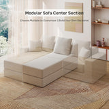 Living&Giving Cloud Sectional Couch for Living Room, Modular Boneless Couch with 1 Ottoman, Middle-seat Can Be Combined with Modular Sofa, Customizable Layout for Any Space, Beige