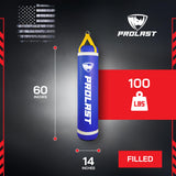 PROLAST Heavy Punching Kicking Bag for Adults, Boxing, MMA, Martial Arts, Muay Thai, Strength Training Equipment, Filled, 5ft, 100 lbs, Vertical Logo, Blue