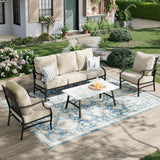MIXPATIO 4-Piece Wrought Iron Patio Conversation Set, Beige
