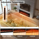 VINEMOUNT 48'' Electric Fireplaces Inserts, Recessed & Wall-Mounted Fireplace Heater with Thermostat, Multicolor Flames,Timer, Log & Crystal, 750/1500W, Black