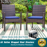 PHI VILLA 5pc Patio Dining Set with Umbrella, Square Table, Rattan Chairs