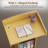 Podium Stand with Metal Wheels Wooden Lectern Podium Stand Portable Pulpit Standing with Storage
