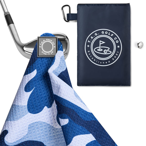 TAG Golf Co Magnetic Golf Towel - Signature Size - Camo Series - Blue Steel - Golf Training Aid - Industrial Strength Magnet