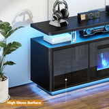 OneBlis 70" Fireplace TV Stand with Double LED Lights for TVs UP to 80", Electric Fireplace Entertainment Center with Storage Cabinets, TV Console for Living Room, Office, Black1