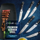 Steak Knives Set of 6, Serrated Steak Knives – Forged High Carbon German Steel, Full Tang, Ergonomic Handle Design – Artisan Series