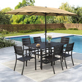 MFSTUDIO 7 Pcs Outdoor Dining Set with Umbrella for 6(Beige)