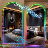 Hasipu 78.7" x 35.4" Arch LED RGB Bluetooth Full Length Mirror with Stand ＆ 7 Color Lighting Modes, Full Body Mirror with White Frame for Bedroom, Living Room, Dressing Room