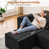 MONVANE 103'' Modular Sectional Sofa, Comfy Chenille Cloud Couch with Ottoman, Modern Convertible L Shaped Couch with Deep Seat, Sectional Couches for Living Room, Bedroom and Apartment, Black