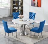 Maotifeys White Marble Dining Table for 4-6, Luxury 45" Round Faux Marble Kitchen Table for 4 Modern Circle Dining Room Tables with Diamond Silver Stainless Steel Base