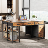 Huuger Computer Desk with 6 Drawers, Office Desk with Shelves