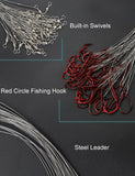 Avlcoaky Fishing Hooks with Steel Wire Leader, 50pcs Octopus Catfish Hooks Pre-Rigged Anti-Bite Stainless Steel Trace for Toothy Fish, Saltwater High Carbon Steel Circle Trout Hooks for Shark, Walleye