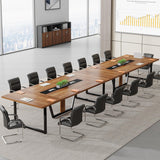 Tribesigns 8FT Conference Table Set of 2, Large Meeting Podcast Table for 10 People, Business Style Wooden Training Table with Strong Metal Frame for Office Conference