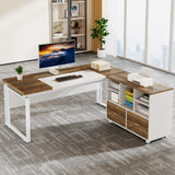 Tribesigns 2-Drawer Wood File Cabinet, Mobile Lateral Filing Cabinet for Hanging Letter Size Files (Oak Karo & White)