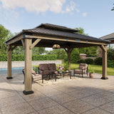 Aoxun 12' x 16' Outdoor Wood Gazebo, Hardtop Gazebo