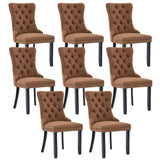 MOOLSUN Fabric Dining Chairs Set of 8, High Back Side Chairs, Modern Padded High-End Tufted Upholstered Chairs with Button-Tufted Back & Rear Pull Tabs, Solid Wood Legs F-Coffee(Solid Wood Legs)