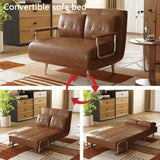 DinaiteEain 39.4" 3-in-1 Faux Leather Convertible Sofa Bed, Loveseat Brown