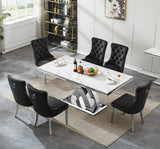 Maotifeys White Marble Dining Table for 6 Modern Luxury Faux Marble Kitchen Table for 4-6,68" Large Dining Room Tables with Classic X Pedestal Silver Stainless Steel Base