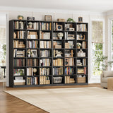 H Triple Wide Bookshelf and Bookcase, 7 Tier Tall Bookshelf with Storage, Large Bookcase with 21 Open Display Storage Shelves, Wood Book Shelf