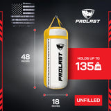 PROLAST 4 Ft 135 Lb XL Heavy Punching Boxing Bag for Adults, MMA, Martial Arts, Muay Thai, Kicking, Strength Training Equipment, Unfilled, New Edition Logo, White and Yellow