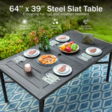 PHI VILLA Patio Table for 6, 64" Black Metal Dining Table w/Umbrella Hole