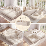 89" Cloud Boneless Convertible Sofa Bed, 5-in-1 Foldable Compressed High-Density Sponge Sofa, Corduroy Fabric 3 Seater Sleeper Couch Futon Daybed for Living Room Bedroom (Beige)