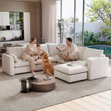 Ihanherry 111" Oversized Modular Sectional Sofa, Modern V Shaped Cloud Couch with Storage Ottoman, 6-Seat Comfy Chenille Deep Seat Sofa with 2 Pillows for Living Room, Beige