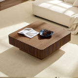 HanStrong 35.43" Modern Handcraft Square Drum Coffee Table for Living Room,Small Wooden Coffee Table with Sturdy MDF Pedesta, Walnut Color
