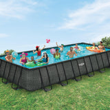 Funsicle Oasis Designer Lap 24' x 12'x 52" Rectangular Above Ground Swimming Pool, with FiltraBoost 1200 GPH Filter Pump, Ladder, Maintenance Kit, Cover, Ground Cloth & Repair Patch, Dark Herringbone