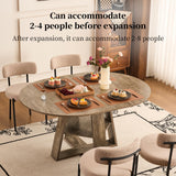 ClinQ 43.3-59in Extendable Round Room Dining Table for 4-6, Modern Kitchen Oval Dining Room Table, Removable Leaves Space Saving, Wooden Base Storage Shelf, Kitchen, Living Room, Dining Room, Grey