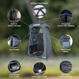 Kakadu Outback Shower Tent, Portable Privacy Shelter, Outdoor Camping Toilet Tent, Changing Room, Sturdy, Easy Setup - with LED Light, Carry Bag, Towel Rod