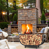 HXJLJY 30-inch Firewood Rack Outdoor Indoor with Log Carrier Bag, Stable Log Holder Rustproof Metal Wood Rack for Fireplace Patio Deck Firepit, Heavy Duty Firewood Storage Organizer Tool, Black