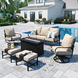 Sophia & William 6 PCS Metal Patio Furniture Set with Fire Pit Table, Beige