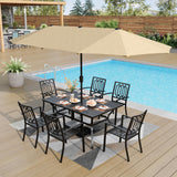 PHI VILLA 8 PCS Patio Dining Set w/ 13ft Umbrella(Beige)