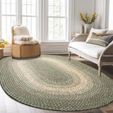 Super Area Rugs Braided Rugs 10x13 Farmhouse Kitchen Rug - Ridgewood Braided Rug for Living Room - Reversible - Indoor/Outdoor - Made in USA - Forest Green/Beige, 10' X 13' Oval