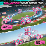 Hamdol Pink RC Car for Girls Age 6+, 360° Rotating Stunt Remote Control Vehicle with LED Lights, Upgraded 4WD USB-C Rechargeable Electric Toy, Perfect Birthday, Holiday