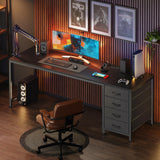 PRAISUN 63 Inch Computer Office Desk with Power Outelts and USB-C Port, Reversible Gaming Desk with 4 Fabric Drawers, Work Study Desk Work from Home, Black