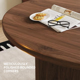 HIPIHOM Modern Round Dining Table Set for 2, 39.4" Walnut Kitchen Table with 2 PU Leather Chairs, 3-Piece Mid-Century Dining Room Set for Small Spaces, Pedestal Base