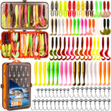 PLUSINNO Fishing Lures, 108PCS Tackle Box with Tackle Included Paddle Tail Swimbaits, Soft Worm Lures, Crappie Jigs Heads, Fishing Gear Bait Lure Kit Gifts for Men Trout Bass Freshwater