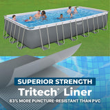 Bestway Power Steel 24’ x 12' x 52” Above Ground Pool, Rectangular Metal Frame Outdoor Swimming Pool Set with Sand Filter Pump, Ladder, and Cover