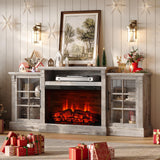 LUXOAK 70" Farmhouse TV Stand with 28" Fireplace, Light Grey